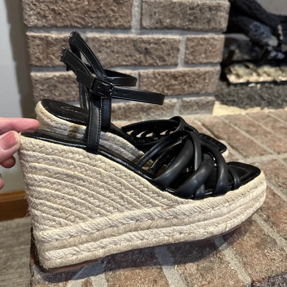 Womens Circus NY Sam Edelman Irene Black Faux Leather‎ Espadrille Sz 9.5 #114